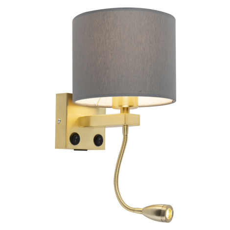 Nástěnná lampa ve stylu art deco zlatá s USB a šedým odstínem - Brescia QAZQA