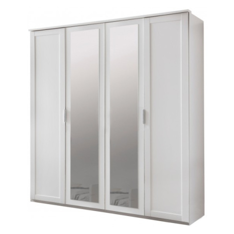 Šatní skříň NATHAN bílá, 4 dveře, 2 zrcadla