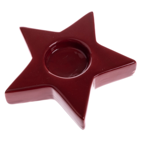 Vánoční keramický svícen na čajovou svíčku Astre červená, 11,5 x 11,5 cm