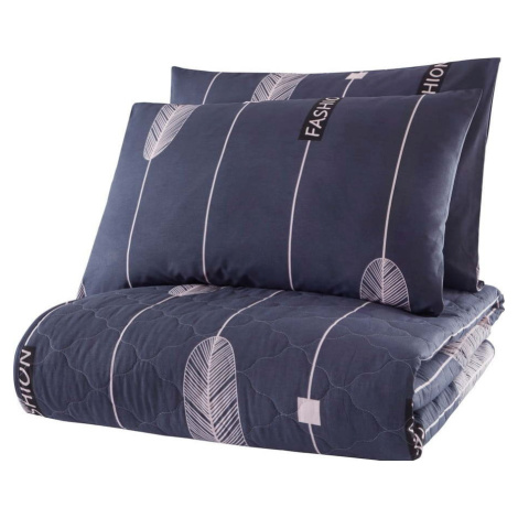 Modrý přehoz přes postel se 2 povlaky na polštář z ranforce bavlny Mijolnir Modena, 225 x 240 cm