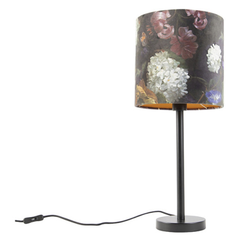 Romantická stolní lampa černá s květinovým odstínem 25 cm - Simplo QAZQA