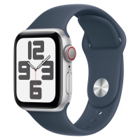 Apple Watch SE 2023, Cellular, 40mm, Silver, Storm Blue Sport Band - S/M - MRGJ3QC/A