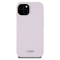Zadní kryt DKNY Liquid Silicone Silver Metal Logo Magsafe pro Apple iPhone 15, růžová