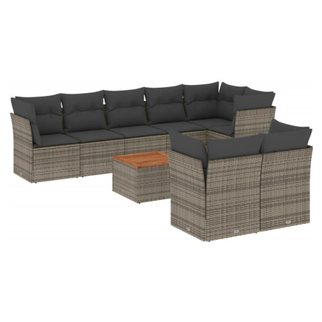 vidaXL 9dílná zahradní sedací souprava s poduškami šedá polyratan