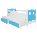 Dětská postel Campos s přistýlkou Rám: Borovice bílá, Čela a šuplíky: Modrá
