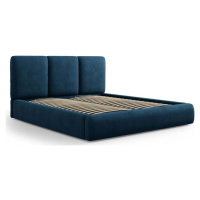 Tmavě modrá čalouněná dvoulůžková postel s úložným prostorem s roštem 180x200 cm Brody – Mazzini