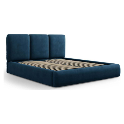 Tmavě modrá čalouněná dvoulůžková postel s úložným prostorem s roštem 180x200 cm Brody – Mazzini Mazzini Sofas