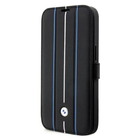 Pouzdro BMW iPhone 14 Pro 6,1" black bookcase Leather Stamp Blue Lines (BMBKP14L22RVSK)