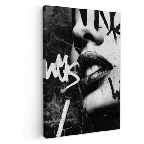 MuchoWow OBRAZ NA PLÁTNĚ Obličej - Ústa - Graffiti - Černá barva 80x120 cm