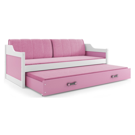 BMS Dětská postel s přistýlkou DAWID | bílá 80 x 190 cm Barva: Růžová