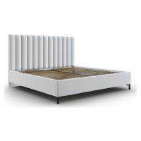 Světle šedá čalouněná dvoulůžková postel s úložným prostorem s roštem 200x200 cm Casey – Mazzini
