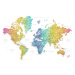 Mapa World map with labels in Spanish, rainbow watercolor, Blursbyai, 40 × 26.7 cm