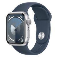 Apple Watch Series 9 41mm Stříbrný hliník s bouřkově modrým sportovním řemínkem - S/M