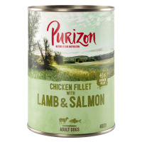 Výhodné balení Purizon Adult 24 x 400 g - Jehněčí a losos s bramborami a hruškou