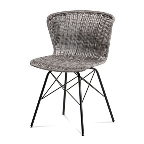 Jídelní židle kov černá / UMĚLÝ ratan šedý Autronic
