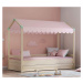 Domečková postel se stříškou a úložným prostorem fairy ii - dub