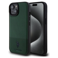 U.S. Polo PU Leather Mesh Pattern Double Horse kryt pro iPhone 15 zelený