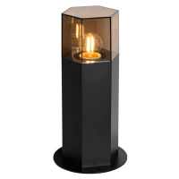 Venkovní stojací lampa černá s kouřovým stínidlem šestihranná 30 cm - Dánsko