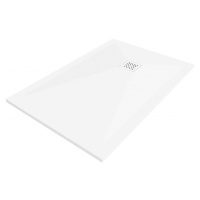 MEXEN/S Stone+ obdélníková sprchová vanička 130 x 70, bílá, mřížka bílá 44107013-W