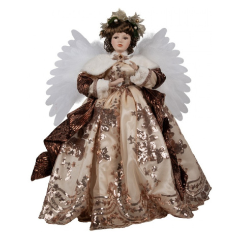 Vánoční dekorace plastový anděl v béžových šatech se třpitivými ornamenty – 65 cm Clayre & Eef