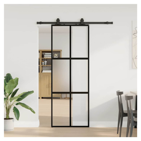 vidaXL Posuvné dveře se sadou kování černé 76x205 cm Tvrzené sklo