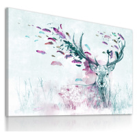 Obraz na plátně DEER WITH FEATHERS - PINK 80x60 cm Ludesign