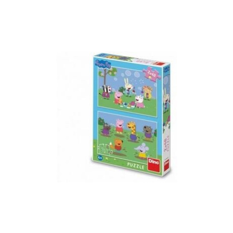 Puzzle 2v1 Prasátko Peppa/Peppa pig a kamarádi 2x48 dílků v krabici Dino