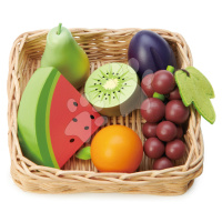 Dřevěný košík s ovocem Fruity Basket Tender Leaf Toys s hroznem hruškou melounem a švestkou