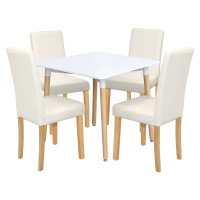 Jídelní stůl ONE 80x80 bílý + 4 židle PRIMA bílá/světlé nohy