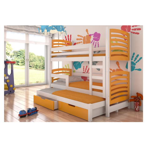 ArtAdrk Dětská patrová postel s přistýlkou SORIA Barva: Bílá / oranžová