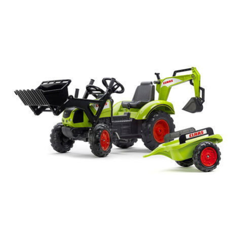 FALK Šlapací traktor Claas Arion 430 s nakladačem, bagrem a vozíkem