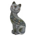 Kočka sedícís mozaikou polyresinová šedá 17cm
