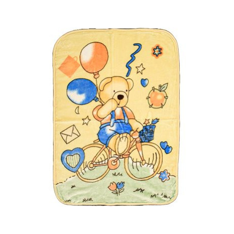 TEXTILOMANIE Žlutá dětská deka Medvídek na kole 80 × 110 cm
