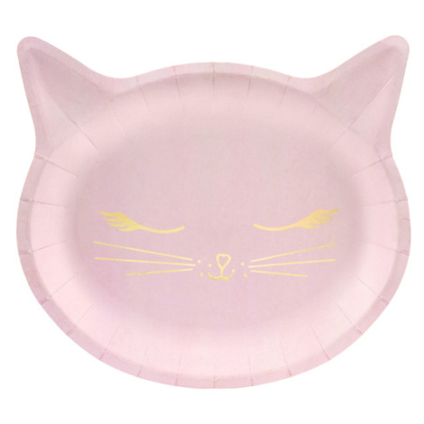 PartyDeco Talíře růžové - Kočička 22 x 20cm 6 ks