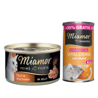 Miamor Feine Filets konzerva v želé 6 x 100 g + Miamor Vitaldrink 185 ml - tuňák & křepelčí vejc