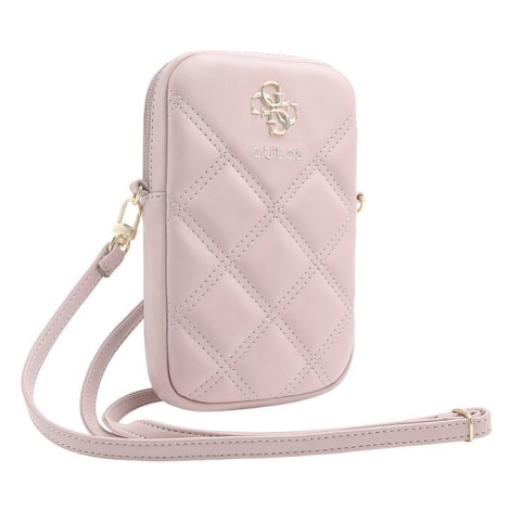 Pouzdro Guess PU Quilted 4G Metal Logo Wallet Phone Bag Zipper Pink