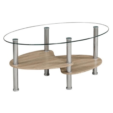 Konferenční stolek, ocel/čiré sklo/dub sonoma, PANTY NEW Tempo Kondela