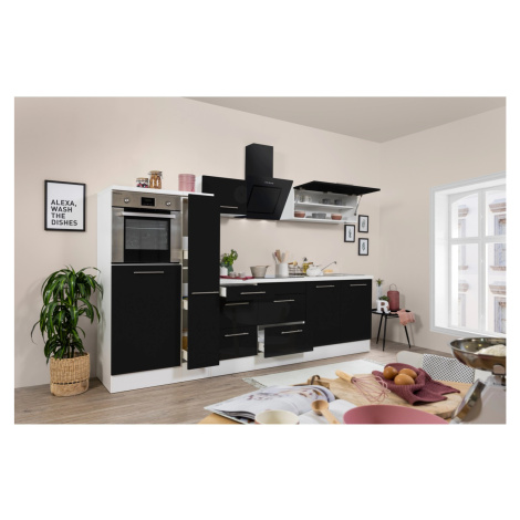 Respekta Kuchyně Amanda černá/bílá 300 cm-trouba, skl.deska, šik.dig., lednice