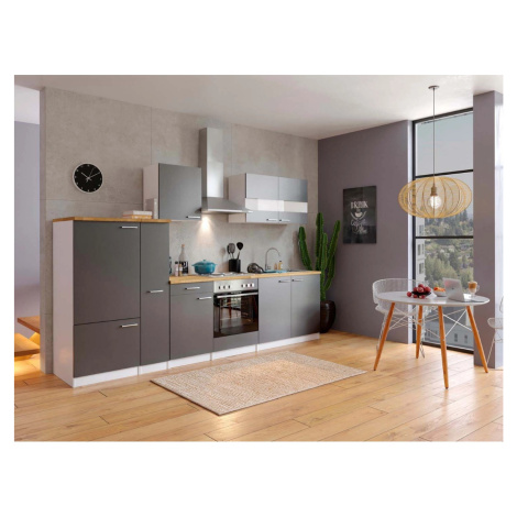 Respekta Kuchyně Malia šedá/ořech 300 cm - bez el. přístrojů