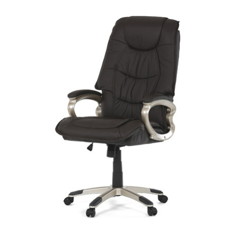 Kancelářská židle, tmavě hnedá kůže, plast v barvě champagne, kolečka pro tvrdé podlahy Autronic