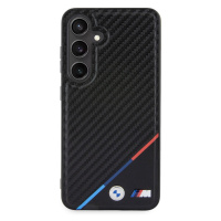 Zadní kryt BMW M PU Leather Carbon Magsafe Tricolor Line pro Samsung Galaxy S24, black