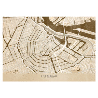 Mapa Sepia vintage map of Amsterdam, Blursbyai, 40 × 30 cm