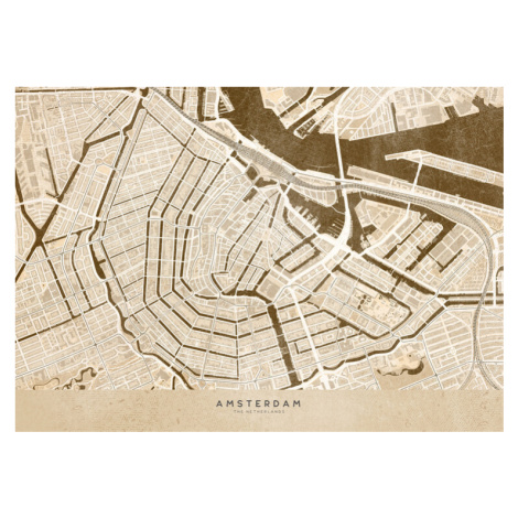 Mapa Sepia vintage map of Amsterdam, Blursbyai, 40x30 cm