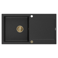 MEXEN/S Leo granitový dřez 1-miska s odkapávačem 900 x 500 mm, černá/stříbrná 6501901010-73-G