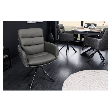 Estila Designová kožená otočná židle Coiro v šedé barvě s industriálním nádechem 88 cm