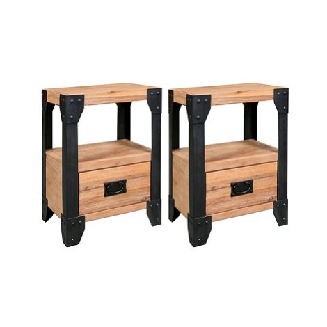 Noční stolek 2 ks masivní akáciové dřevo a ocel 40 x 30 x 54 cm SHUMEE