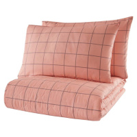 Růžový přehoz přes postel se 2 povlaky na polštář z ranforce bavlny Mijolnir Piga, 225 x 240 cm