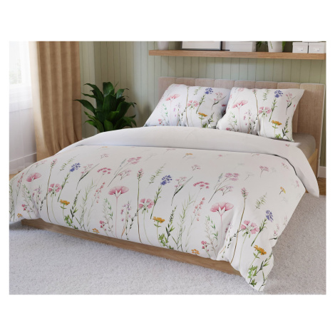 Forbyt povlečení ZALURA, luční kvítí, bílé, bavlněný satén, 140x200cm + 70x90cm