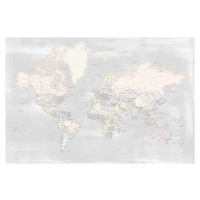 Mapa Rustic distressed detailed world map in pastels, Blursbyai, (40 x 26.7 cm)