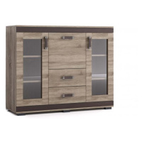 Komoda P27 130 cm Barva korpusu: Šedá, Lišta: Wenge, Barva dvířek: Trufla